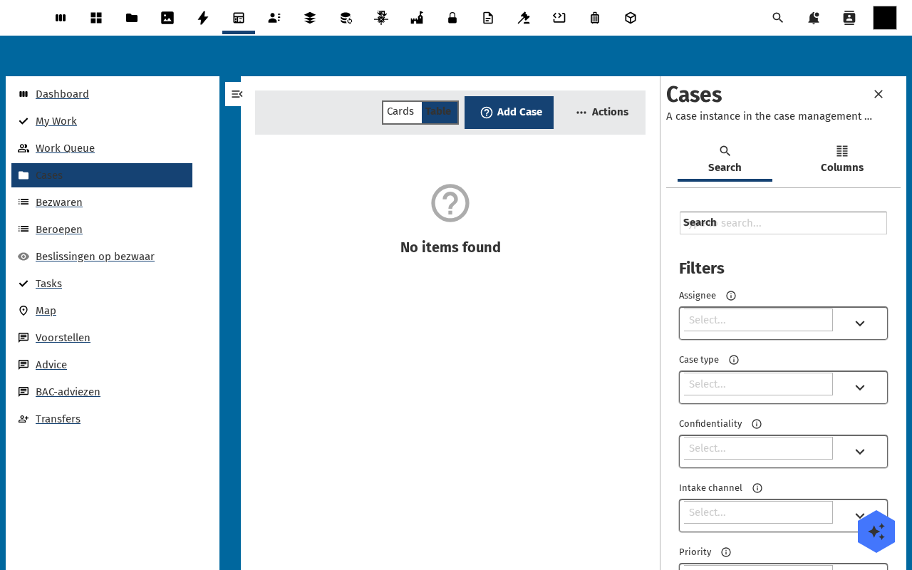 Cases list view