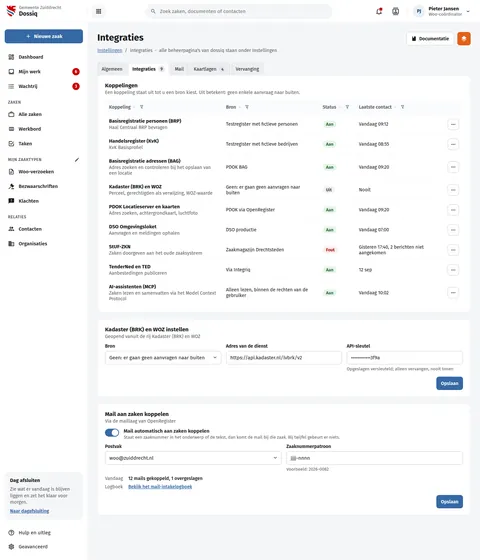Settings, integrations