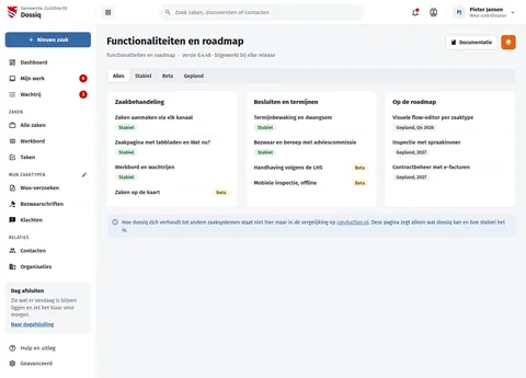 Functionaliteiten en roadmap